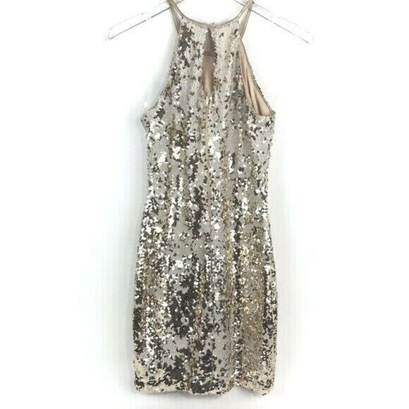 Sequin Hearts Metallic Bodycon Swifty Dress XS Gold Disco Swifty new years - Picture 7 of 9